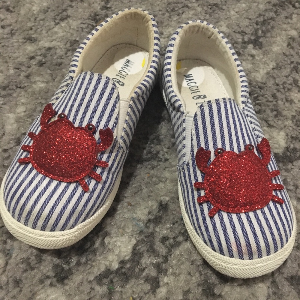 Blue & White Striped Slip On Sneakers Glitter Crab